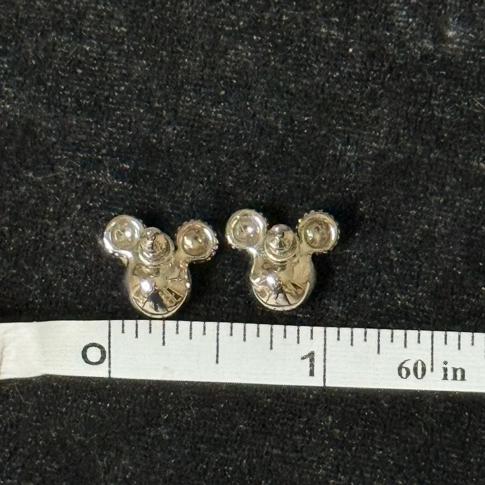 Disney Minnie Mickey Mouse Earrings Rivoli Blue Topaz, & AB Crystal Studs - Picture 4 of 5